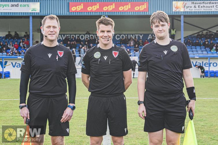 Match officials - James Olyott, Sion Jenkins and Ioan Nevatte